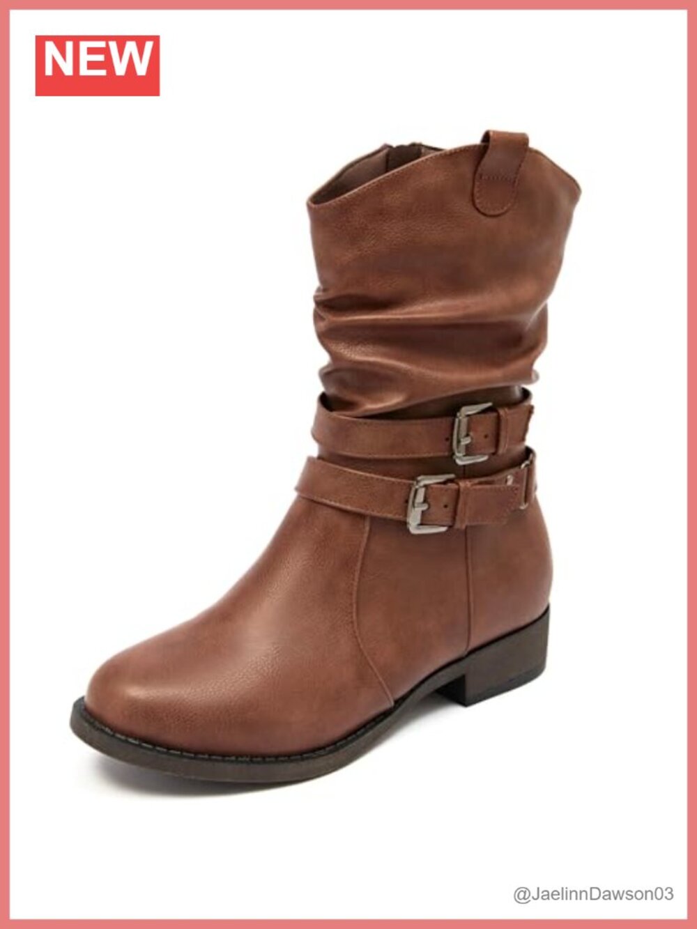 Mid-Calf Boots Faux Leather Round Toe Low Heel Zip Booties